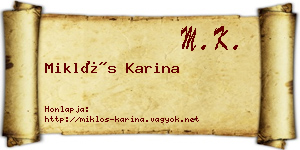 Miklós Karina névjegykártya